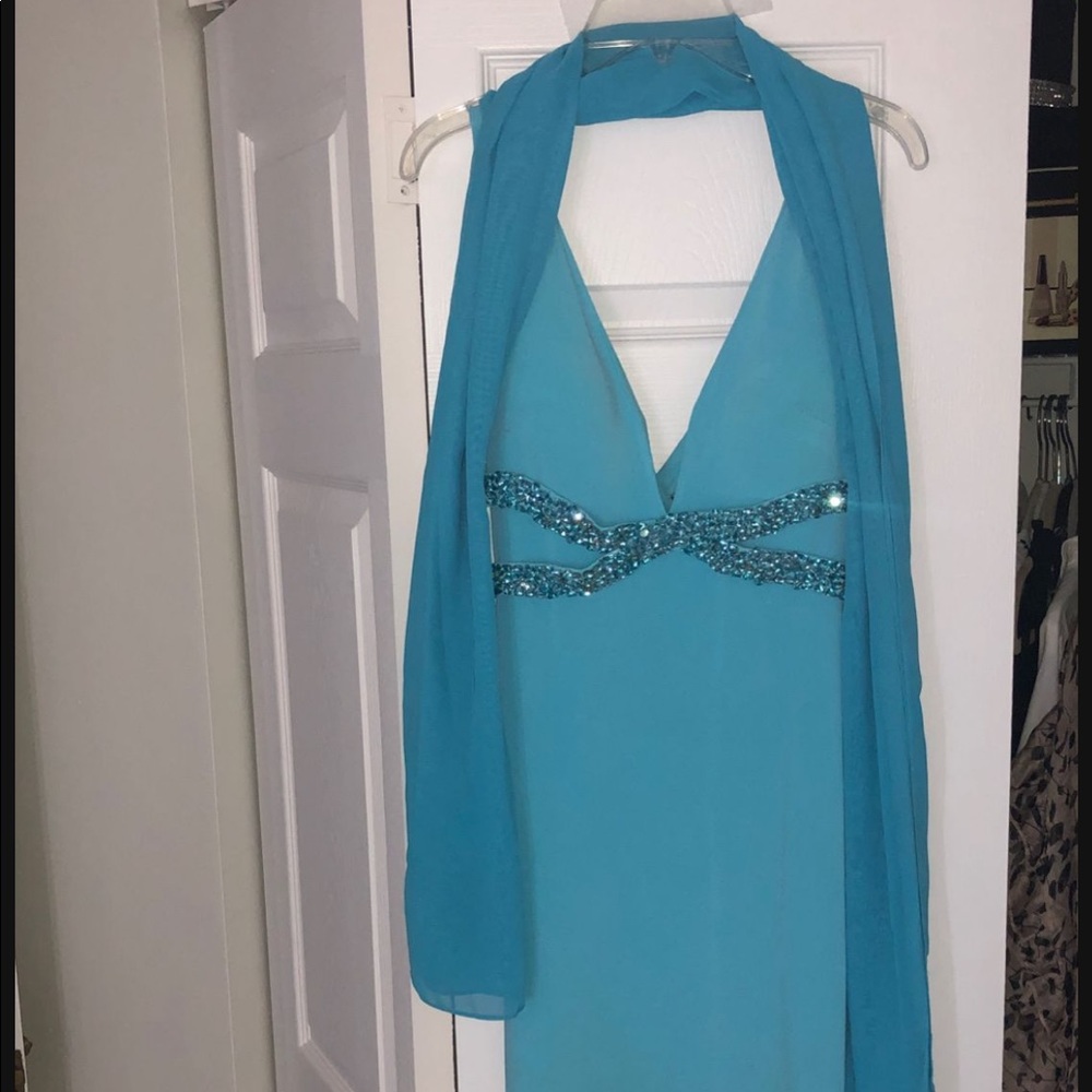 Jovani Turquoise Beaded Evening gown